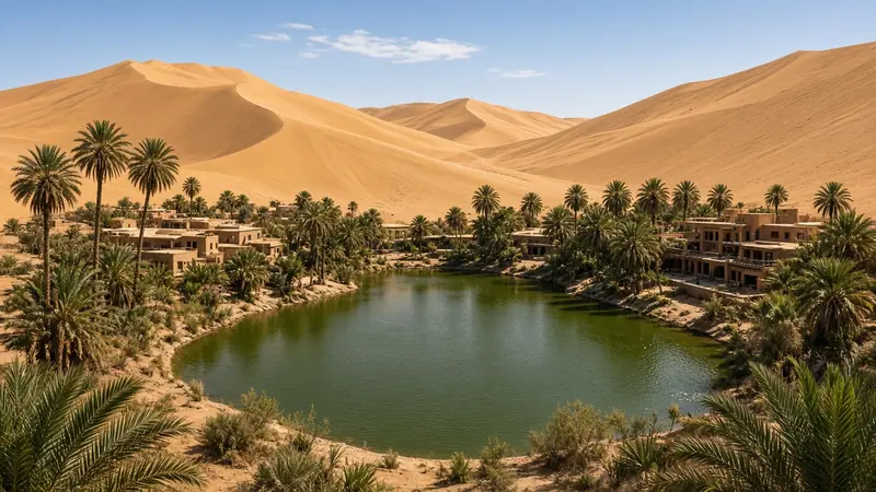 Oásis de Huacachina, em Ica, cercado por dunas de areia